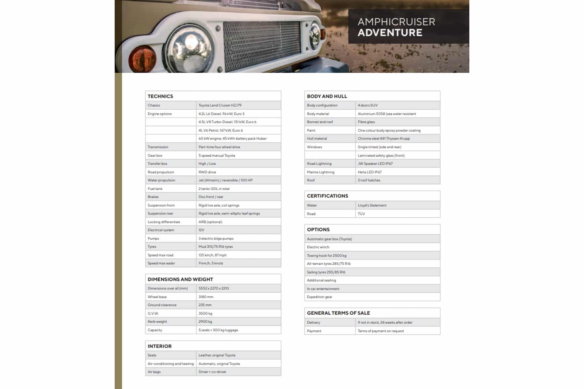 Toyota Amphicruiser PRICE FROM 200.000 EURO EX VAT